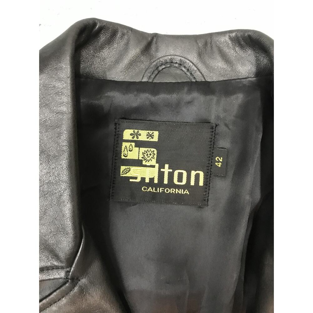 Sutton California Leather Jacket Mens 42 Black Car Coat Button Front Lined - Picture 8 of 16